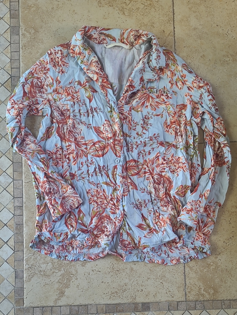 Soft Surroundings Light Blue Floral Button Up Blouse